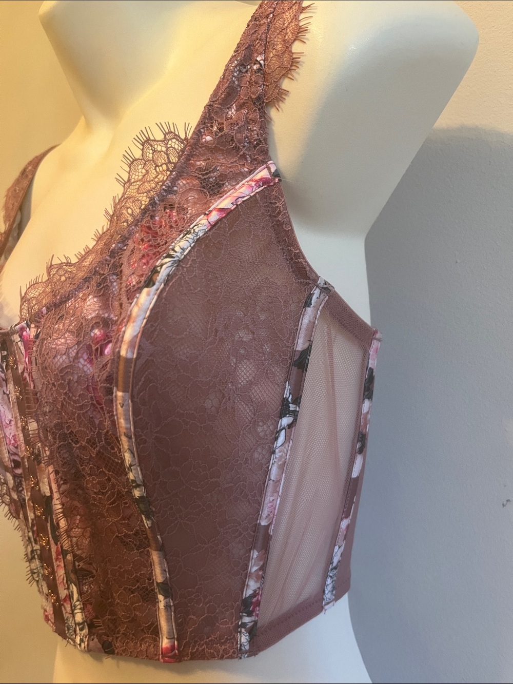 Victoria's Secret Floral Lace Mesh Longline Bustier - Mauve Pink - Picture 2 of 8